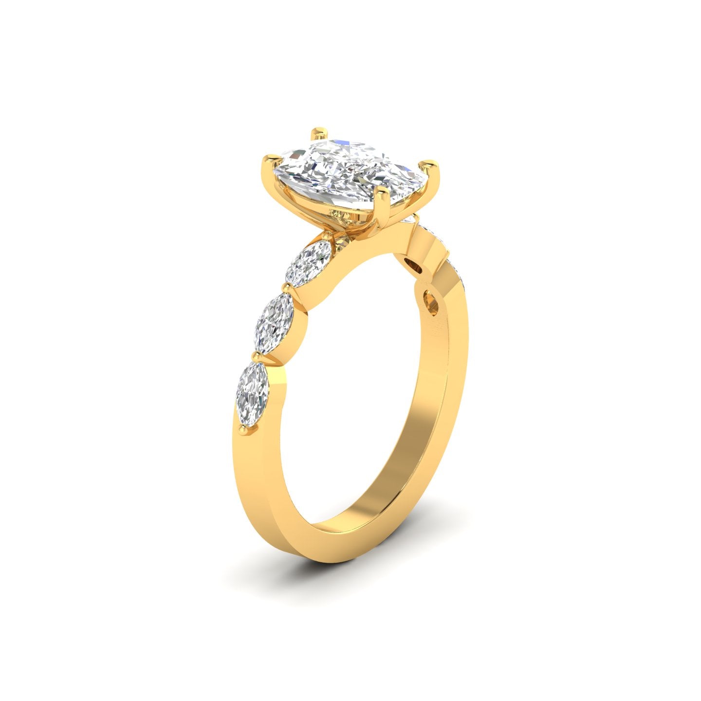 Modern Oval Diamond Ring with Marquise Accents