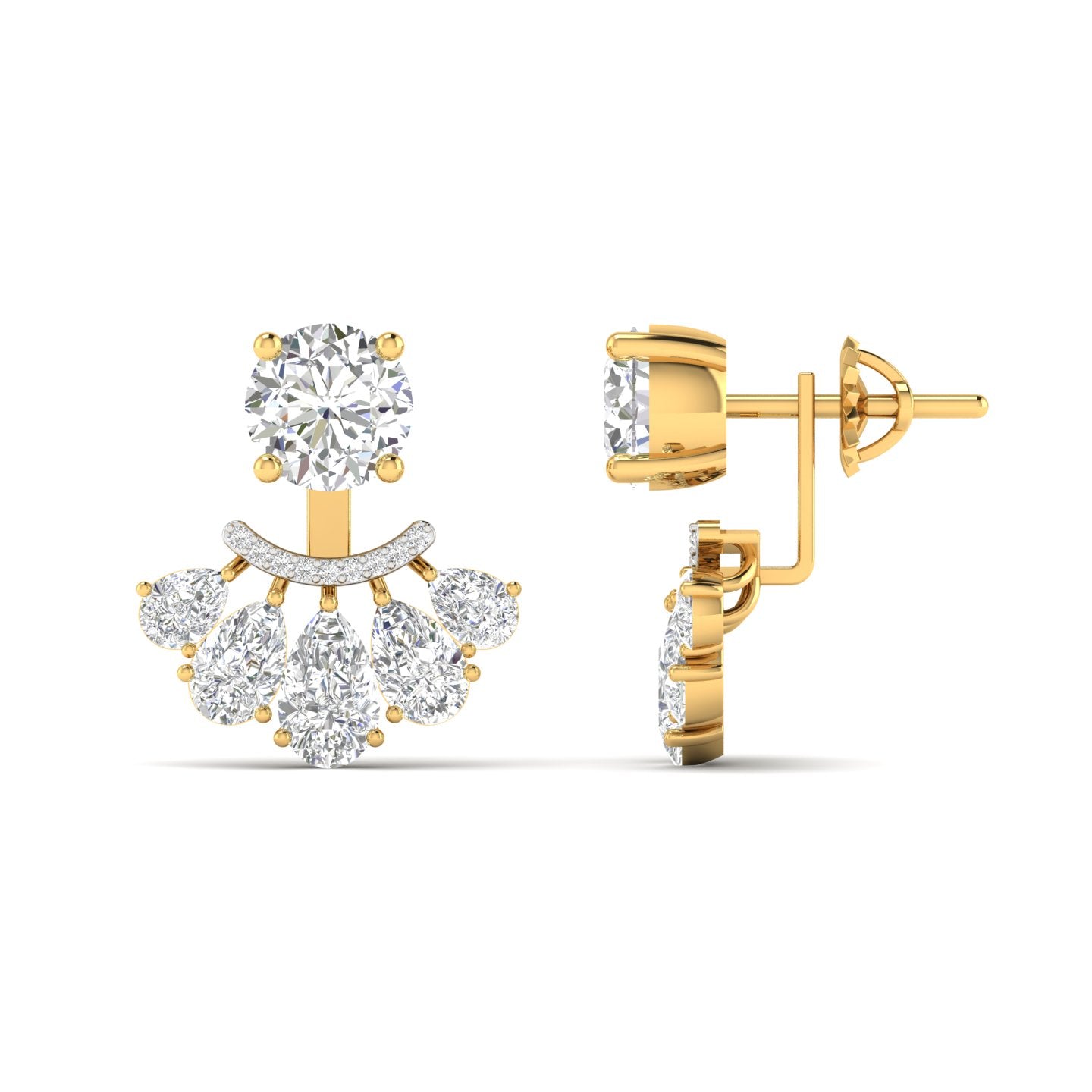 1.01 Carat Each Round Solitaire & Fancy Diamonds Drops Earrings