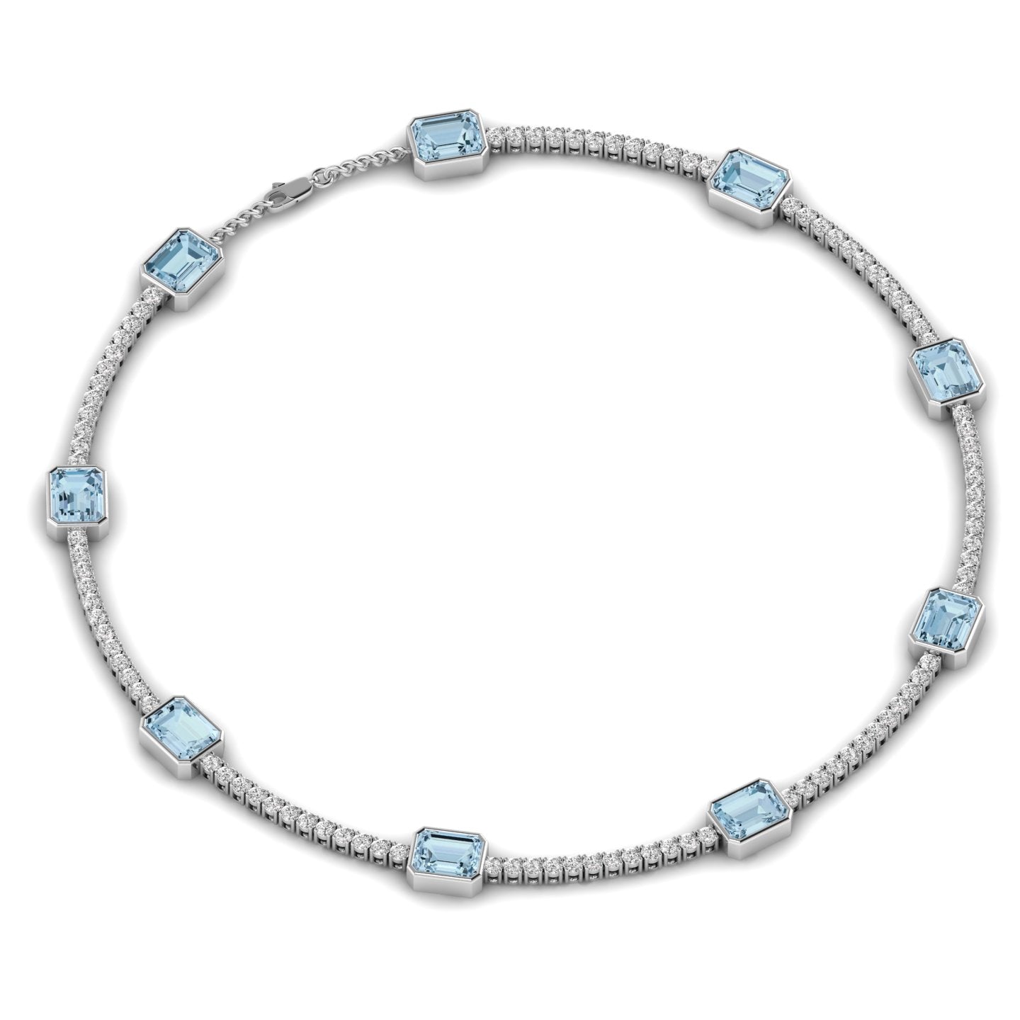 Aquablue Gem Stones & Diamond Tennis Necklace