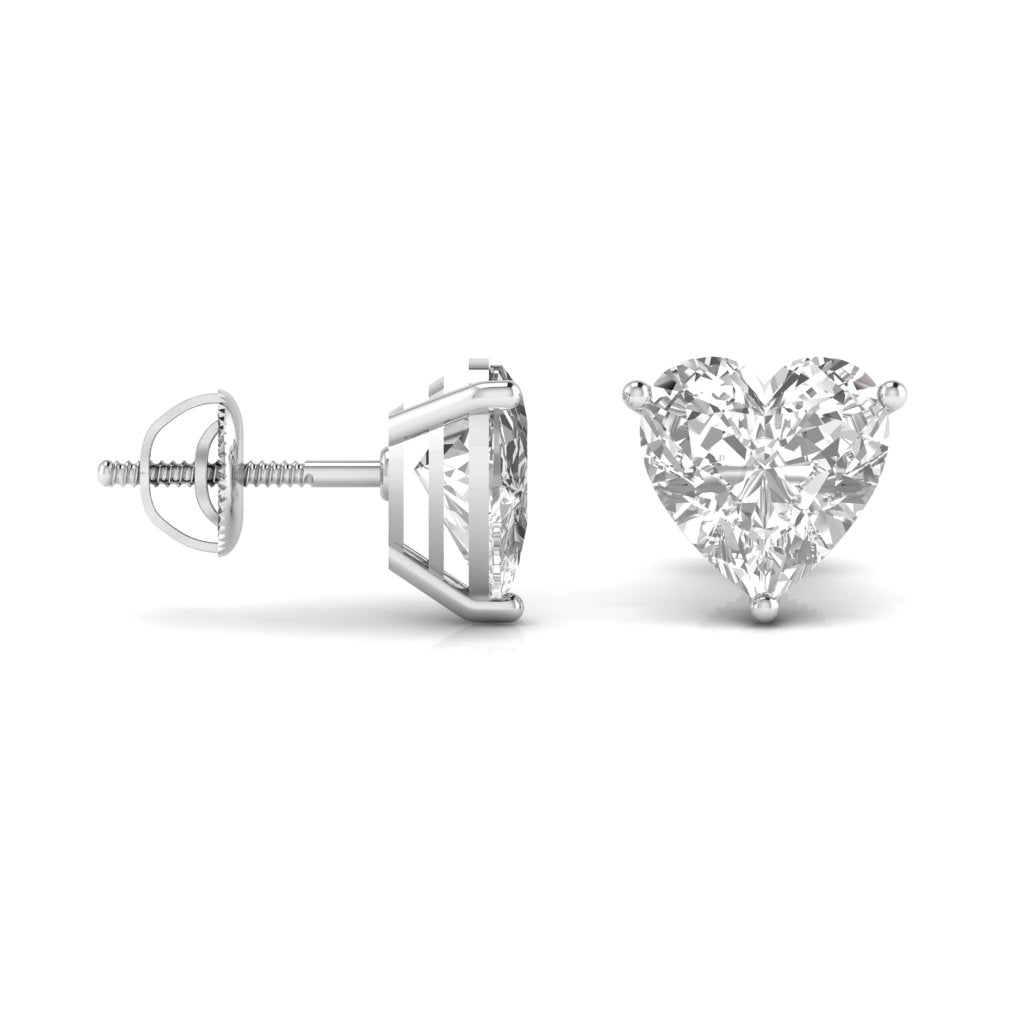 3 Carats Each Heart Shape Solitaire Diamond Three Prong Setting Studs Earring