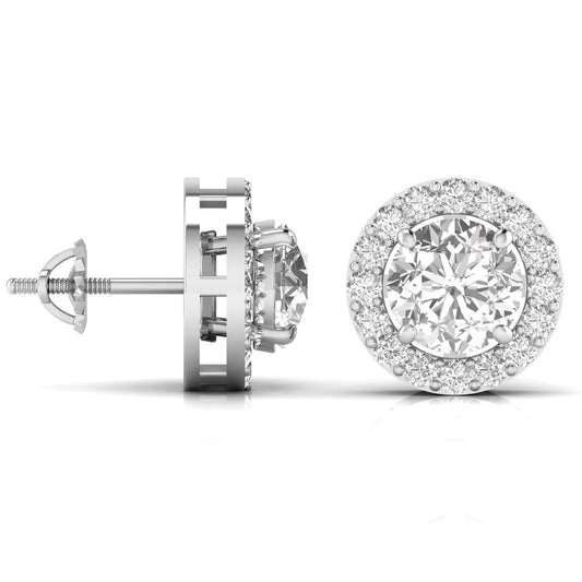 3.5 Carat Each Round Solitaire Diamonds Halo Stud Earring