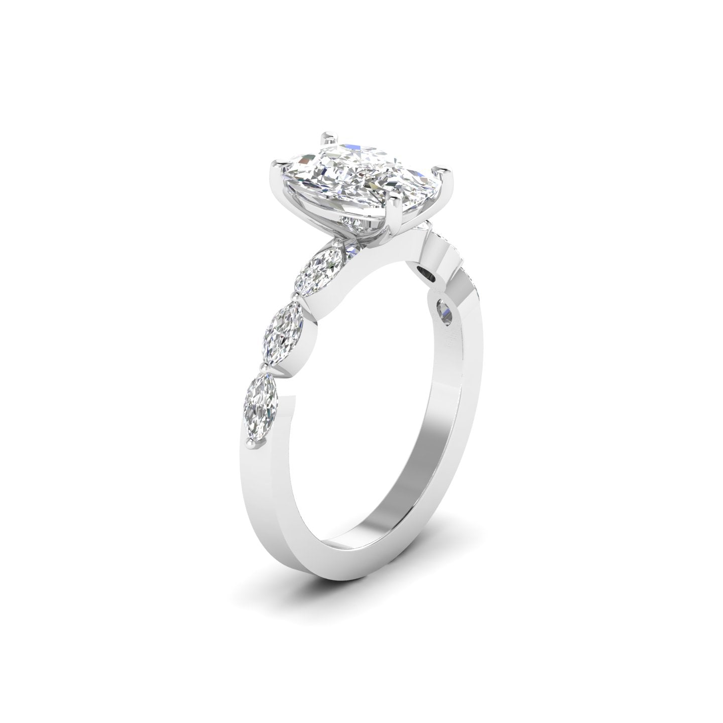 Modern Oval Diamond Ring with Marquise Accents