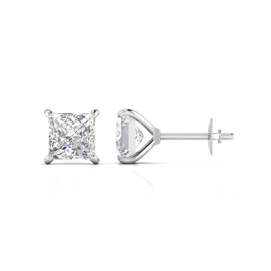 2.5 Carats Each Princess Cut Diamonds Studs Earrings