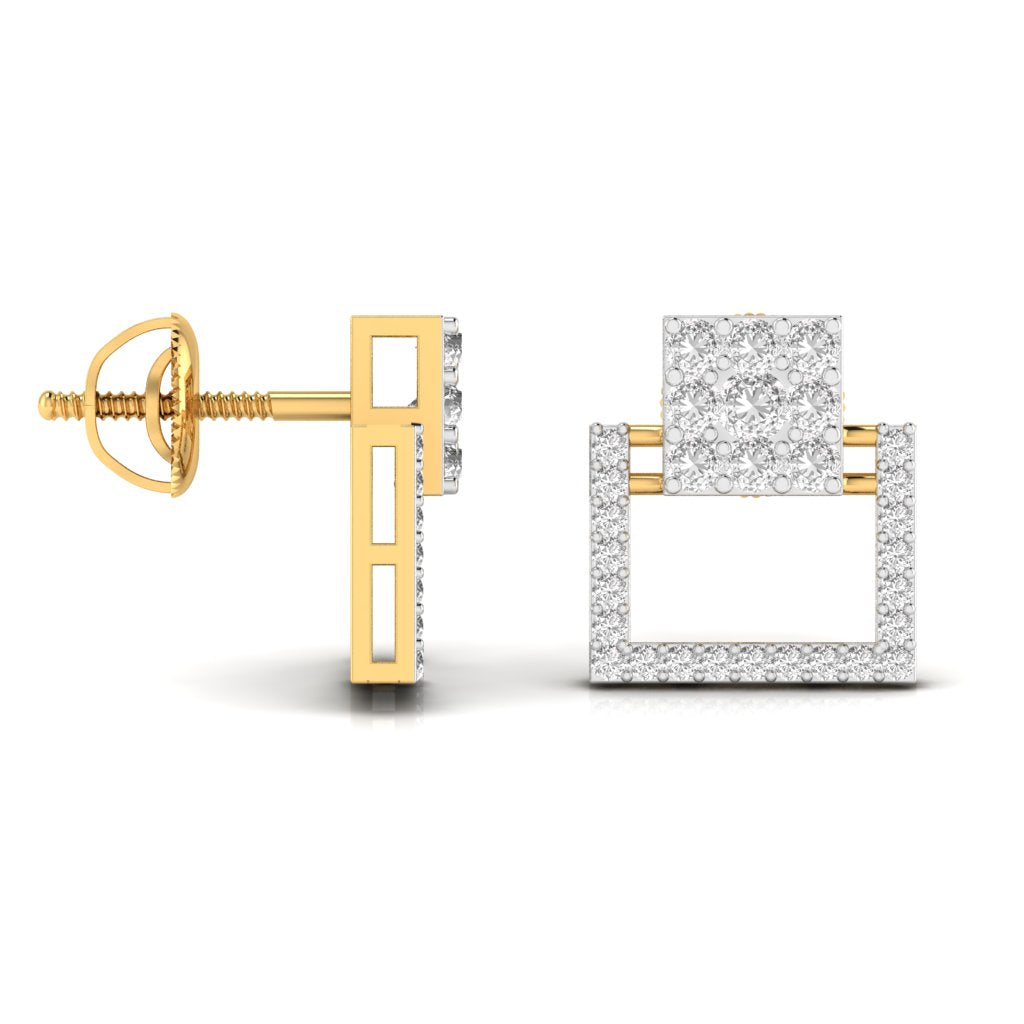 Square Style Round Cut Diamond Earring Studs