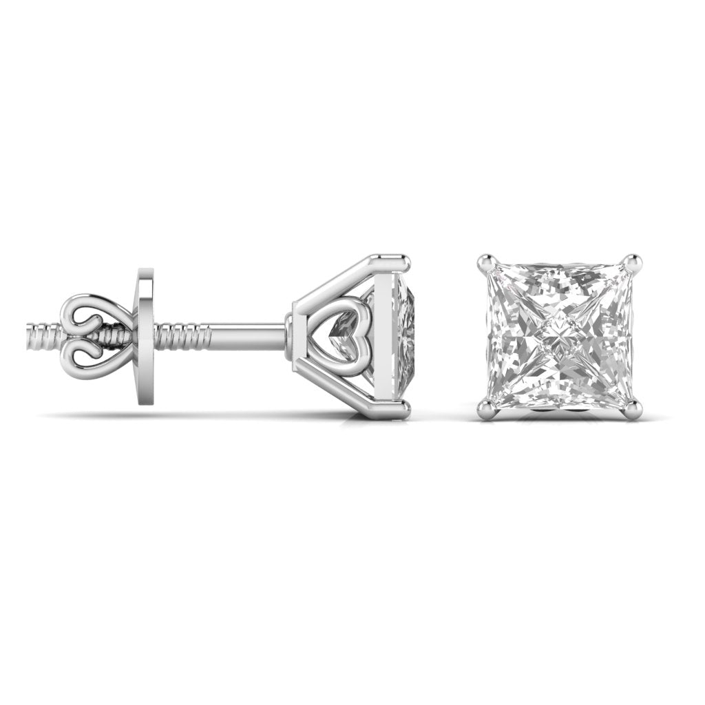 1.5 Carats Each Princess Shape Solitaire Diamond V-shaped Prong Setting Studs Earring