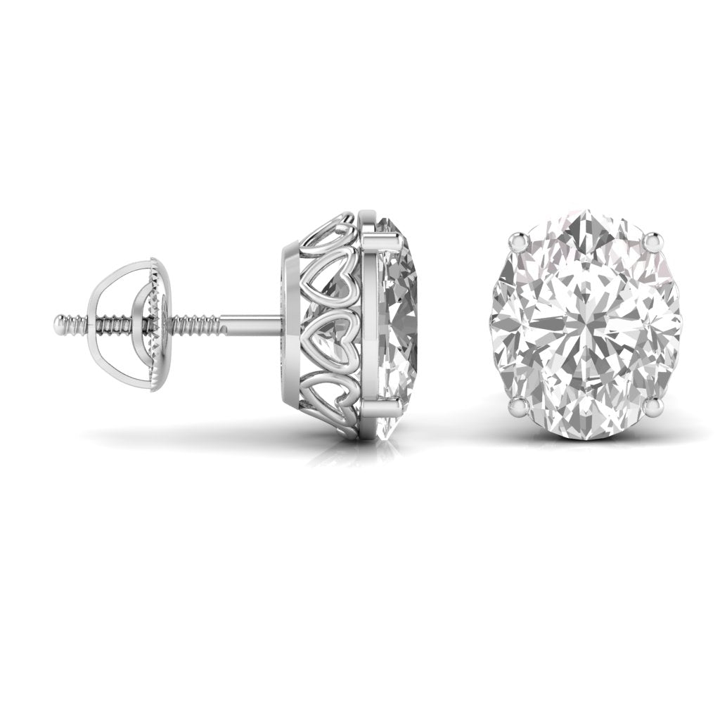 1.5 Carats Each Oval Shape Solitaire Diamond Four Prong Basket Setting Studs Earring