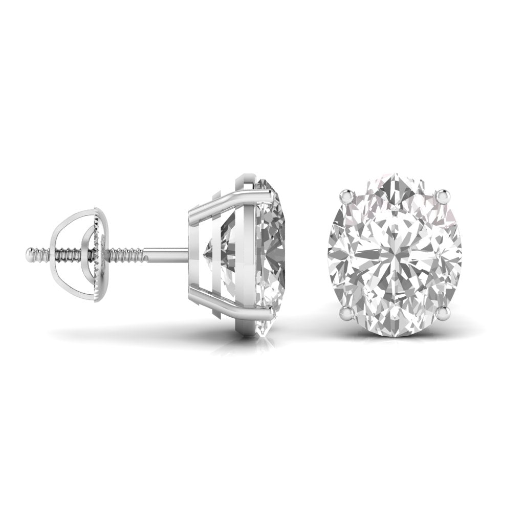 2.5 Carats Each Oval Shape Solitaire Diamond 4-Prong Setting Studs Earring