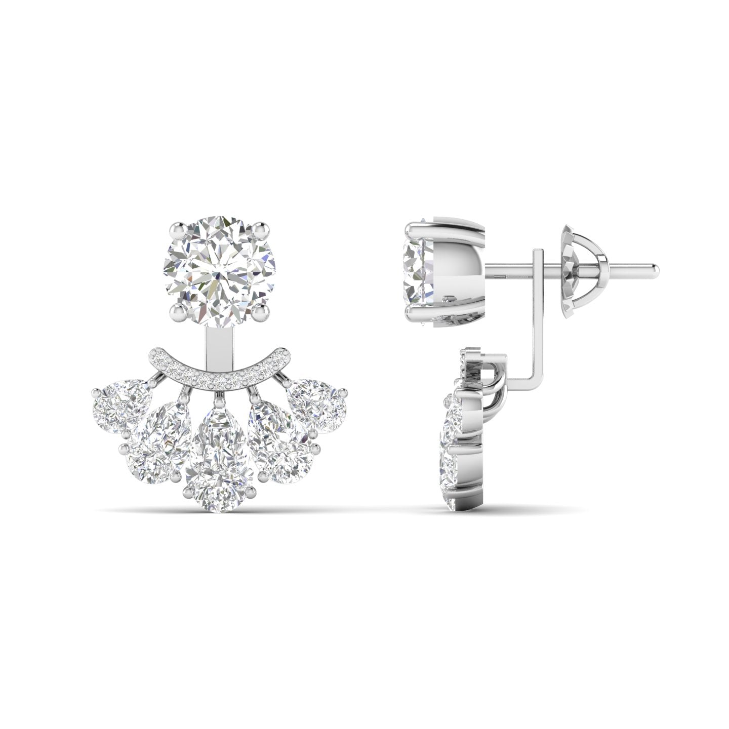 1.01 Carat Each Round Solitaire & Fancy Diamonds Drops Earrings