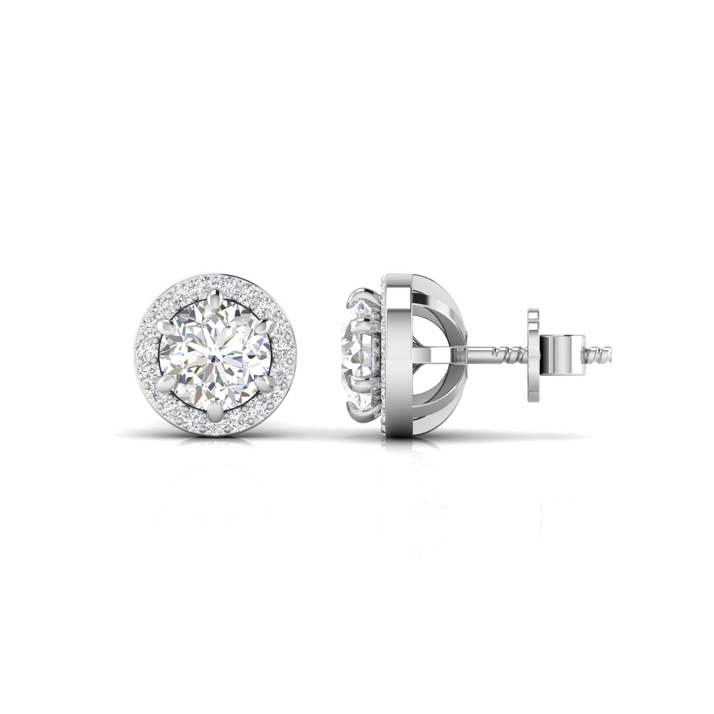 1 Carat Each Round Diamonds Halo Studs Earring