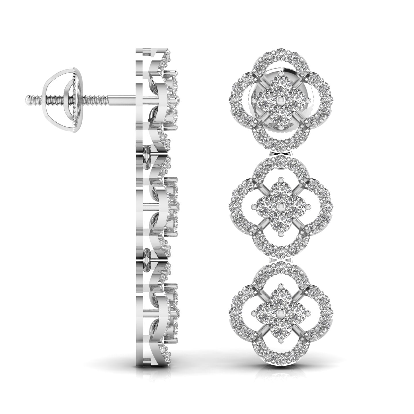 Round Cut Diamond Three Steps Drop Earring