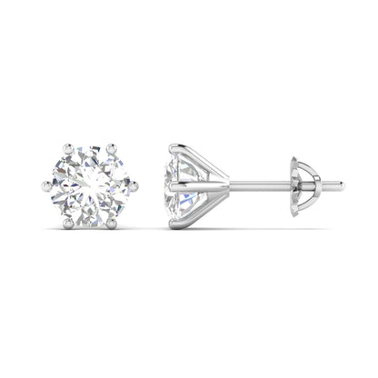 2.13 Carats Each Round Diamonds 6-prongs Setting Studs Earrings