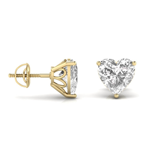 2 Carats Each Heart Shape Solitaire Diamond Three Prong Martini Setting Studs Earring