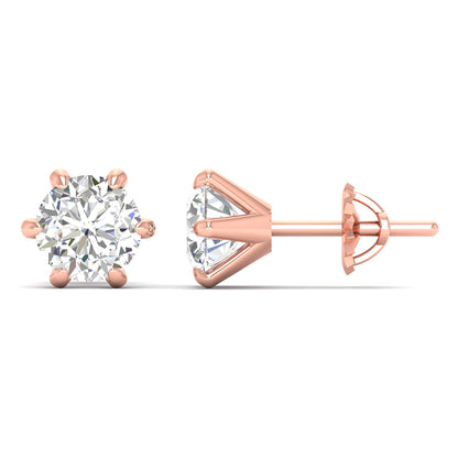 2.01 Carats Each Round Diamonds 6-Prongs Setting Studs Earrings