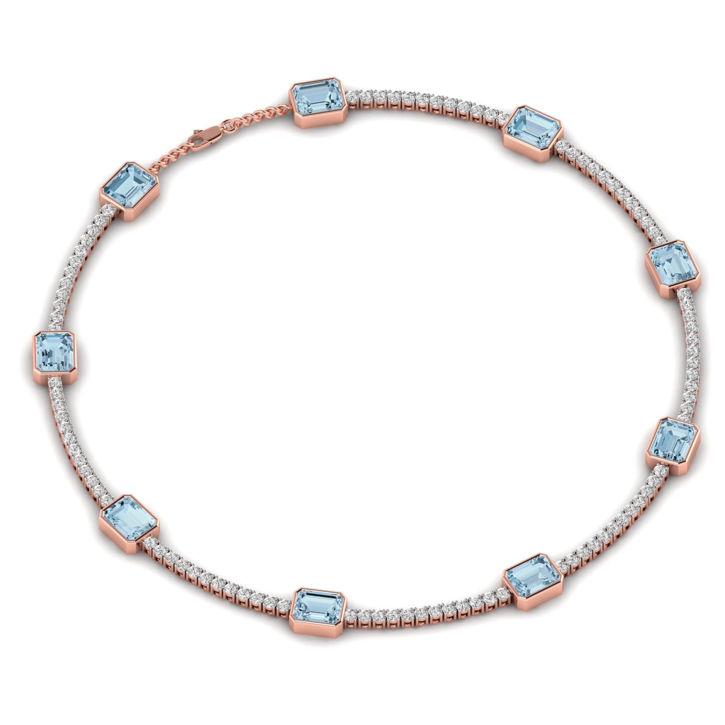 Aquablue Gem Stones & Diamond Tennis Necklace