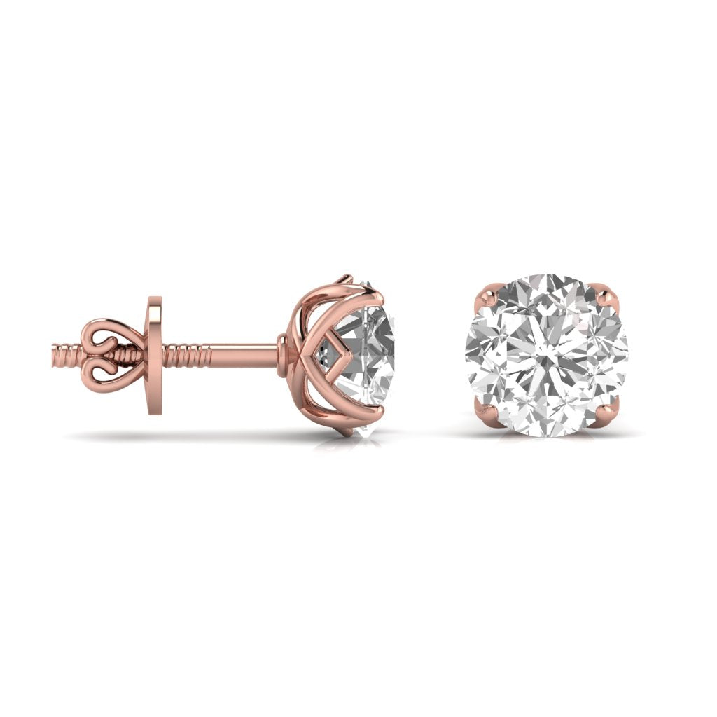 1.5 Carats Each Round Diamond Four Prong Basket Setting Studs Earring