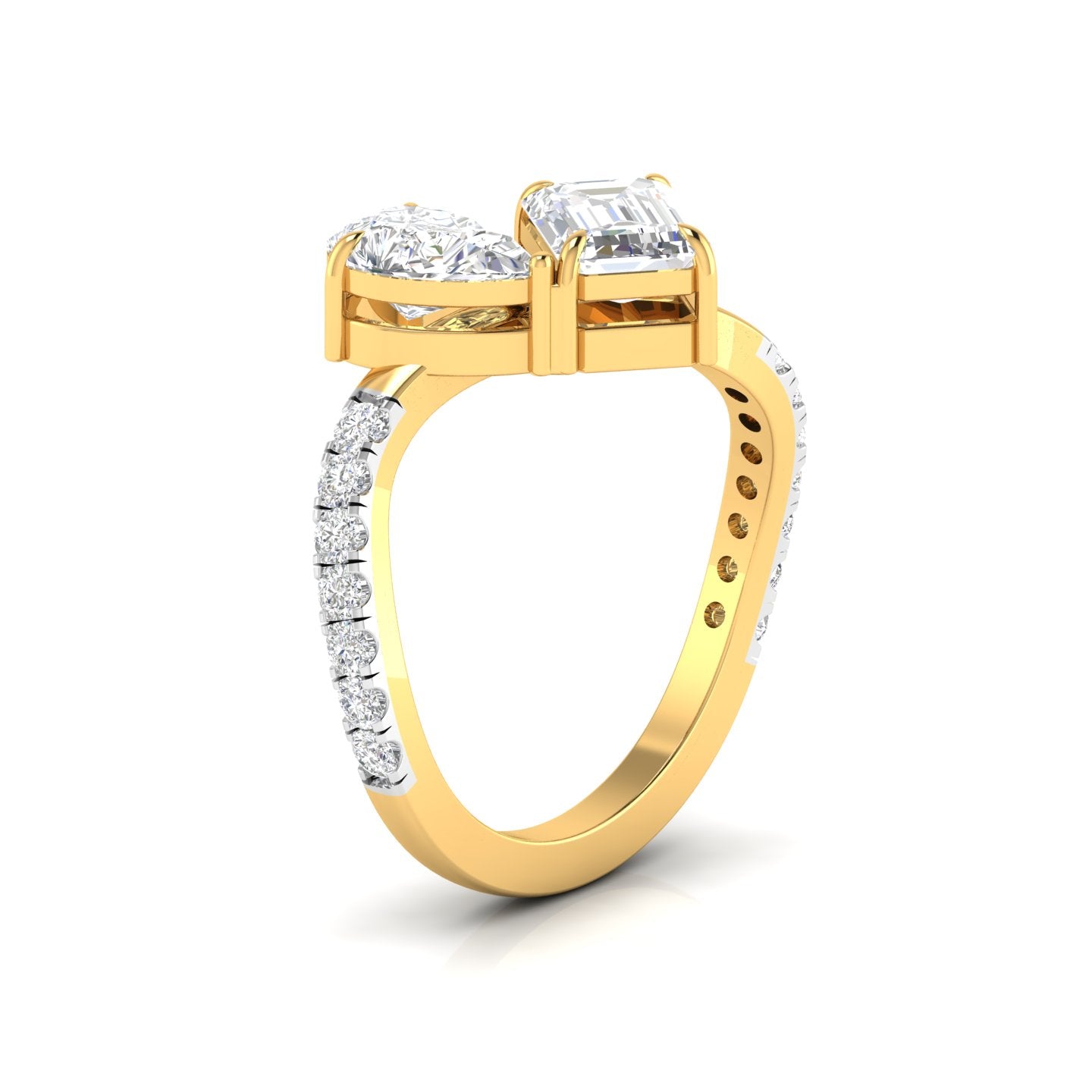 Pear & Emerald Cut Solitaire Diamonds Twisted Ring