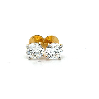 14KT Yellow Gold Solitaire Diamond Stud Earrings - Classic Round Cut