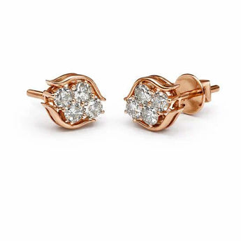 Rose Gold Diamond Cluster Stud Earrings for Women