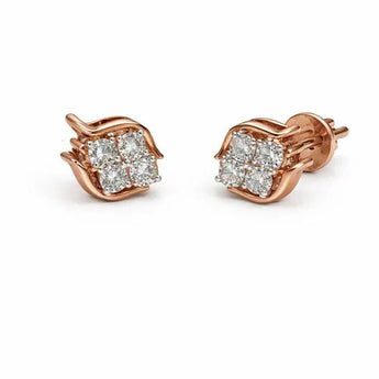 Rose Gold Diamond Cluster Stud Earrings for Women