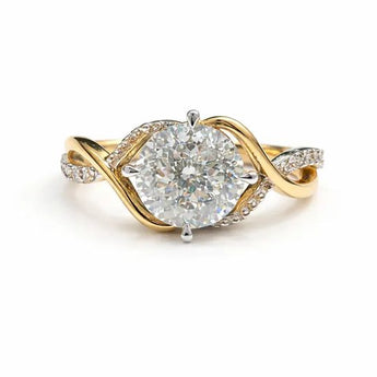 2.707 Carat Round Solitaire Diamond Ring with Elegant Wave Gold Design
