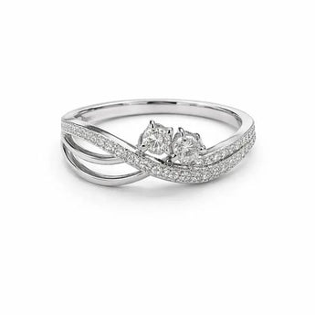 White Gold Multi-Strand Diamond Ring featuring Two Center Stones