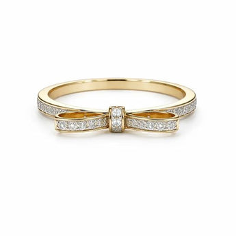 Elegant Diamond Bow Tie Statement Ring in Polished Yellow Gold