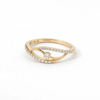 Modern Diamond Solitaire Bypass Ring featuring Ornate Pavé Bands