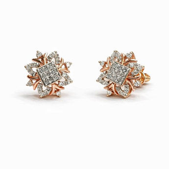 Floral Cluster Diamond Stud Earrings in 14K Rose Gold Two-Tone Finish