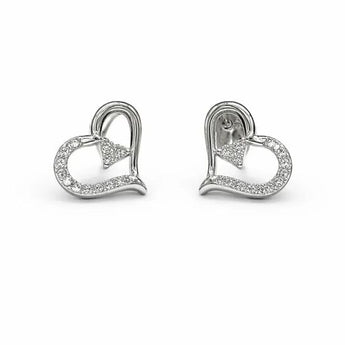 14K White Gold Open Heart Diamond Stud Earrings for Women