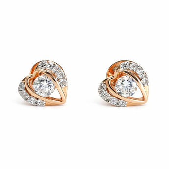Romantic Rose Gold Open Heart Diamond Stud Earrings