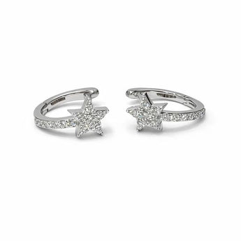 Sparkling Diamond Star Huggie Hoop Earrings in 14K White Gold