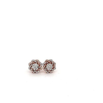 Sparkling Diamond Flower Cluster Stud Earrings in White Gold Setting