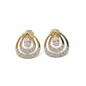 Pear Cut Diamond Halo Teardrop Stud Earrings in Two-Tone Gold