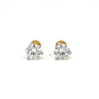 Round Cut Solitaire Diamond Martini Stud Earrings, 3-Prong 14K Gold Mounting