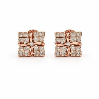 Vintage Inspired Square Cluster Diamond Studs in Rose Gold
