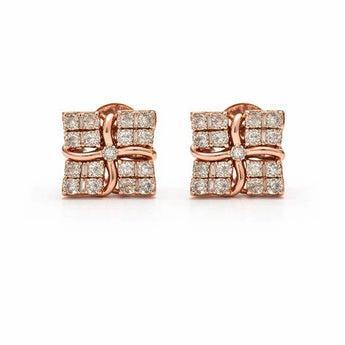 Vintage Inspired Square Cluster Diamond Studs in Rose Gold