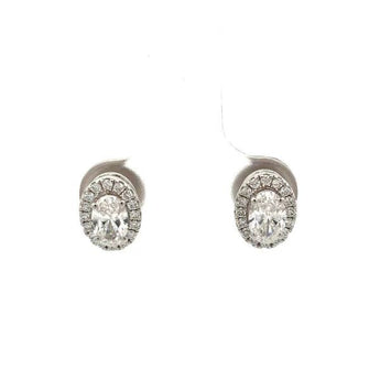 40 Cents Oval Cut Diamond Halo Solitaire Studs
