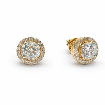 Double Halo Round Diamond Bezel Set Stud Earrings