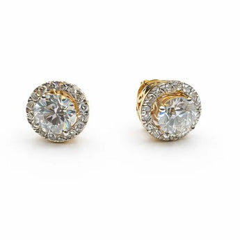 Double Halo Round Diamond Bezel Set Stud Earrings