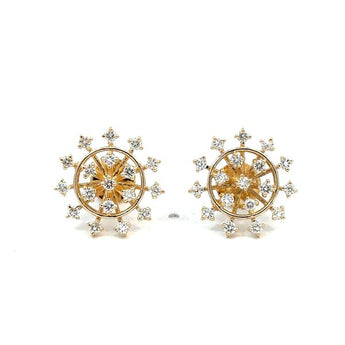 14KT Yellow Gold Diamond Sunburst Star Halo Stud Earrings