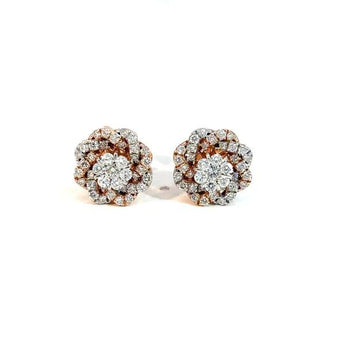 Sparkling Diamond Flower Cluster Stud Earrings in White Gold Setting