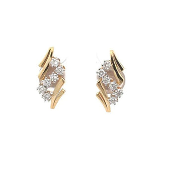 Modern 18K Yellow Gold Geometric Zigzag Diamond Stud Earrings for Daily Wear