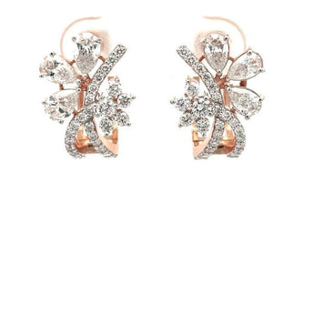 Luxury Pear Cut Diamond Floral Hoop Earrings in Rose Gold