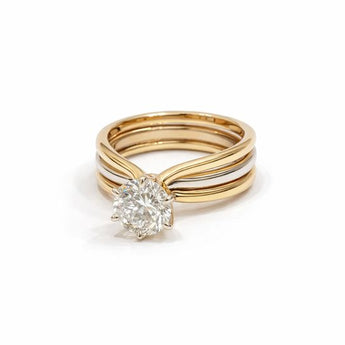 2.51 Carat Solitaire Diamond Ring in Layered Gold Band Design