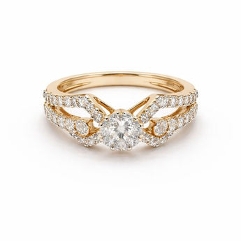Premium Yellow Gold Diamond Ring with Round Solitaire Look