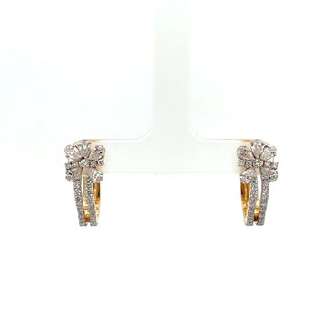 Dainty Floral Diamond Hoop Earrings - 14K Gold Flower J-Hoops