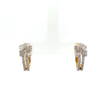 Flower Huggie Hoops Yellow Gold Diamond  Earrings