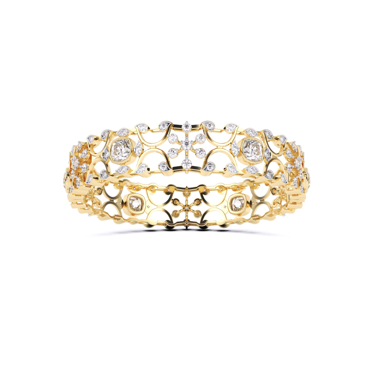 Gorgeous Design Solitaire Cushion & Round Diamond Bangle