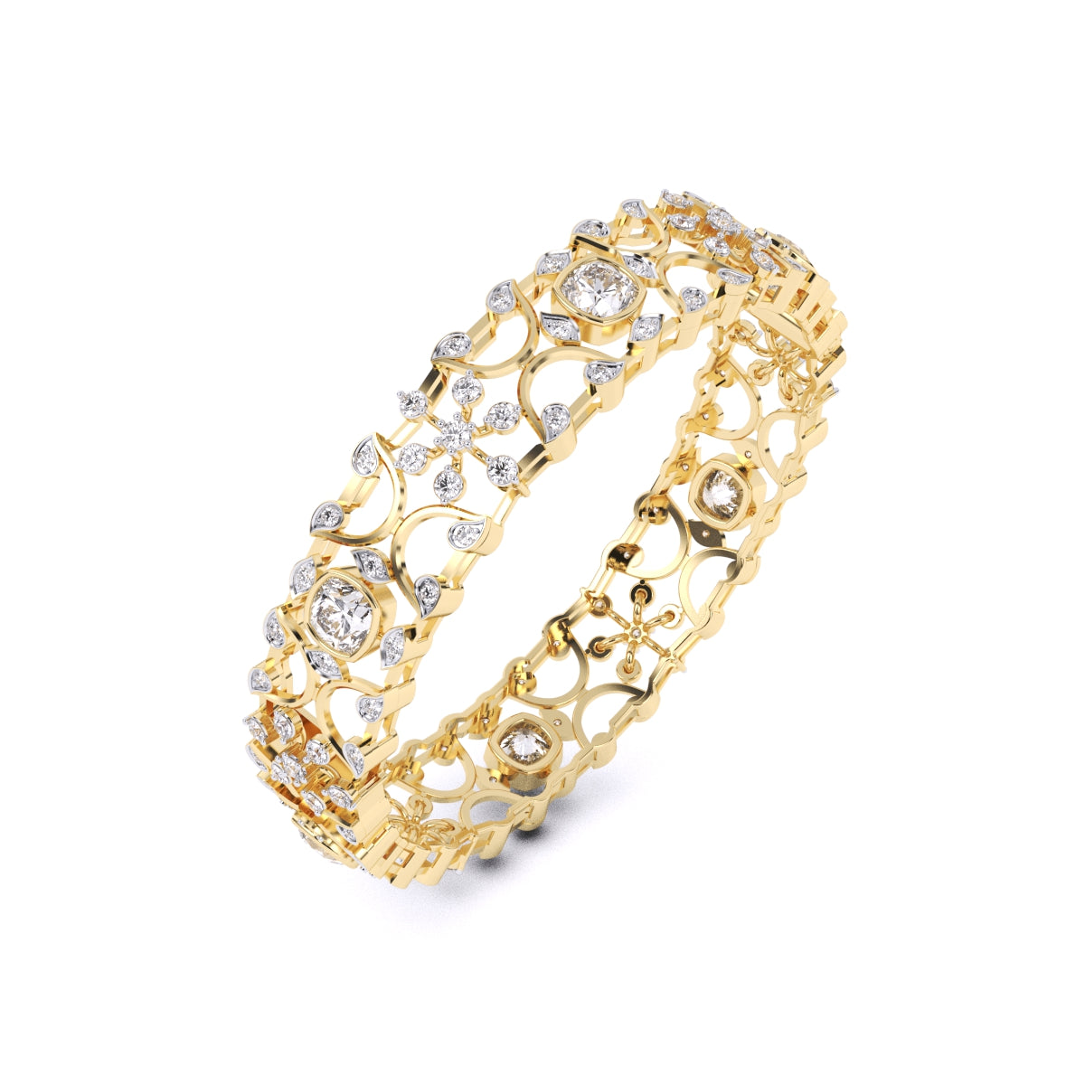 Gorgeous Design Solitaire Cushion & Round Diamond Bangle