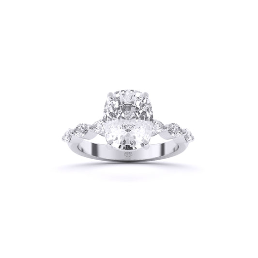 Centre Solitaire Cushion & Side Marquise Diamond Ring